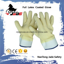 Forro de algodón con guantes de trabajo de manguito de seguridad terminado con láminas de látex totalmente amarillas